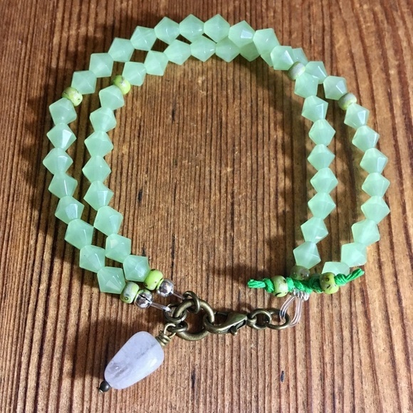Ladies Double Strand Lime Green Beaded Bracelet, Handmade Ladies Bracelet - Picture 3 of 6